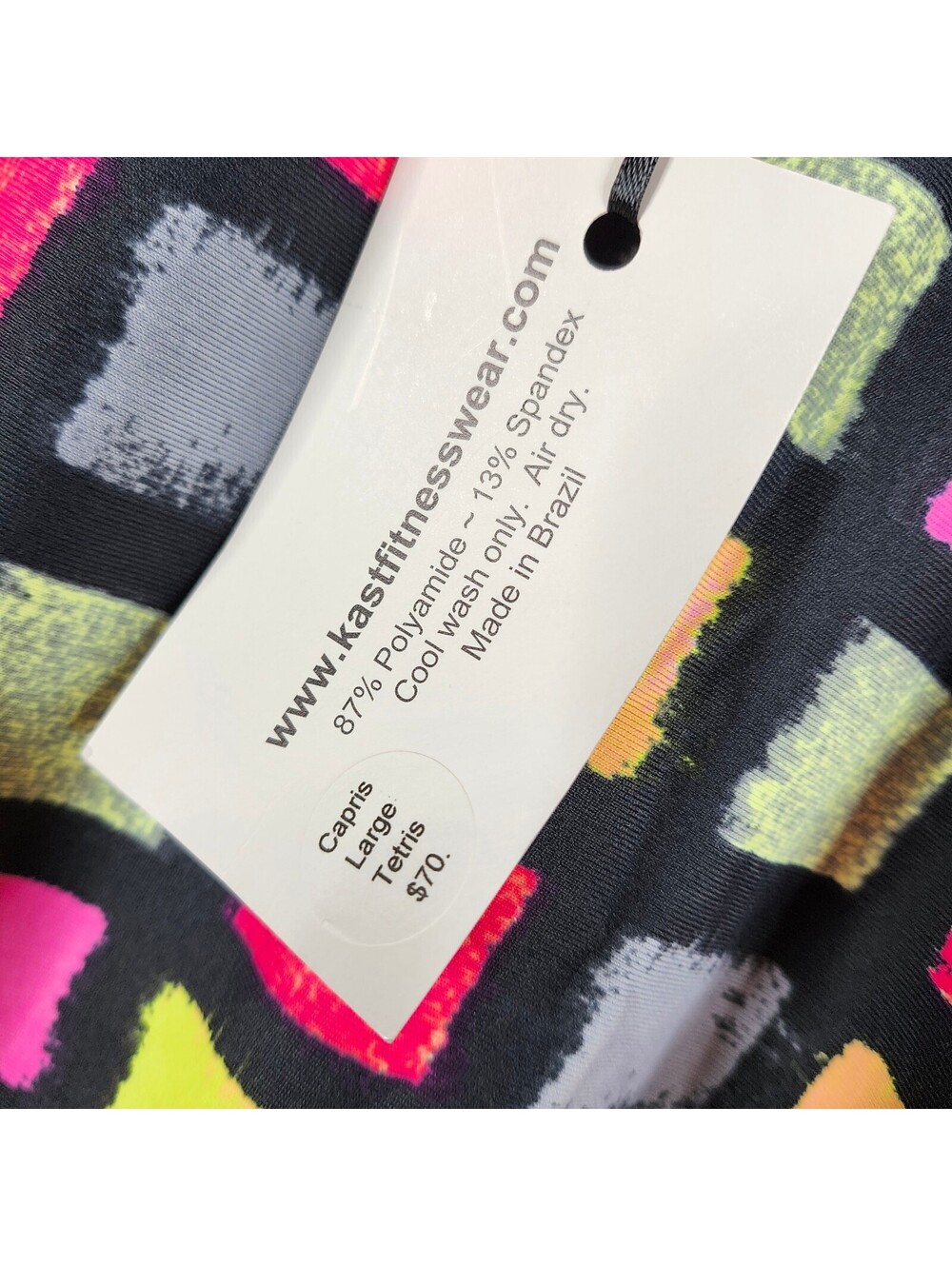 NWT KAST Fitness Wear Tetris Print Capri Leggings Women's Large Neon Workout - Picture 3 of 5